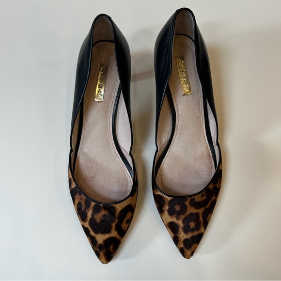 Louise Et Cie Kitten Heel Leather Heels with Calf Hair Leopard Print Toe 9.5 - Picture 3 of 11